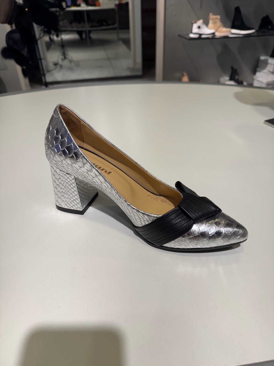 101 Bassaran Silver Leather Bow Pumps