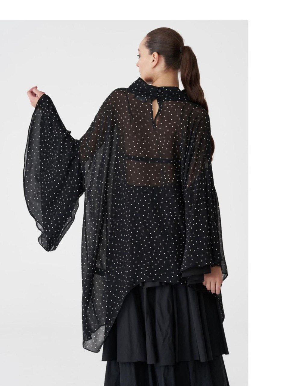 Black Sheer Polka Dot Asymmetric Tunic