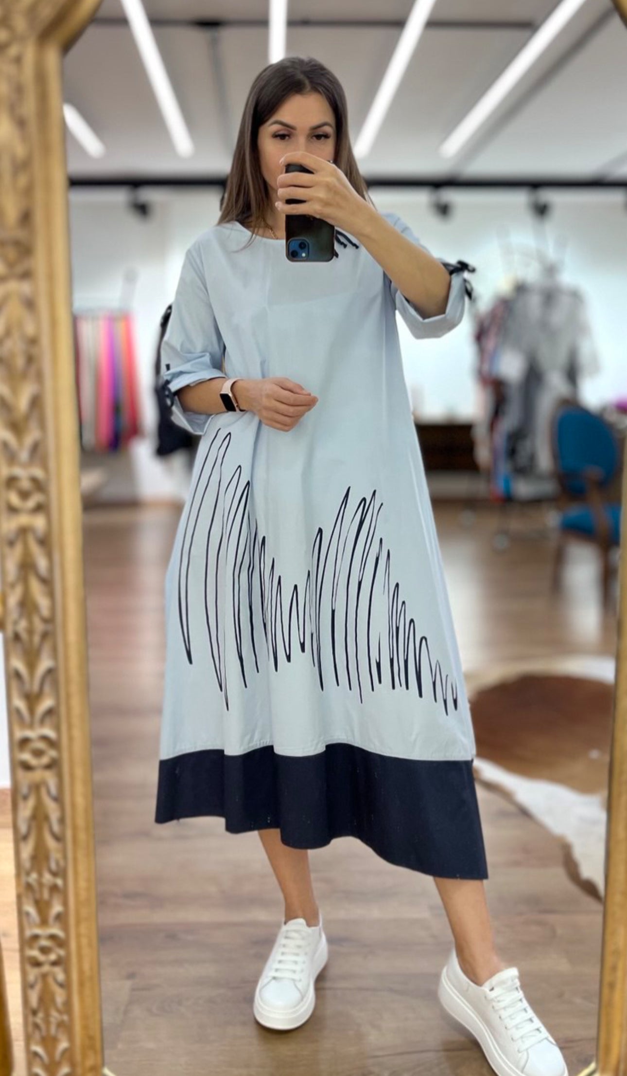 BZ2035 Cotton Graphic Hem Tunic Dress