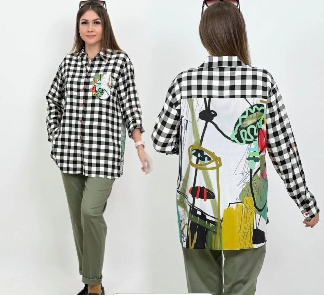 BZ300 Black Gingham Shirt with Abstract Back Print
