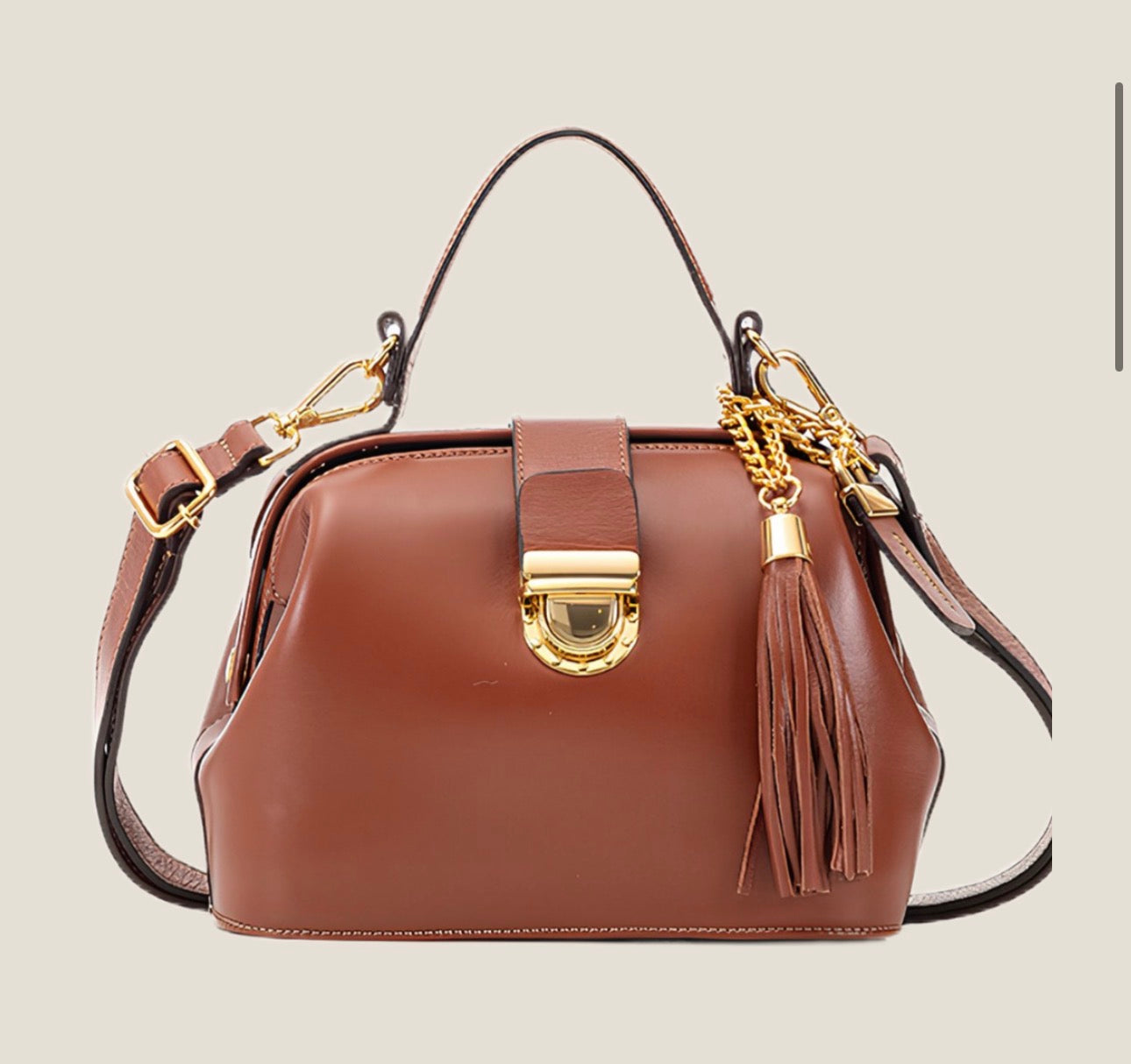 Cognac Leather Tassel Crossbody Bag