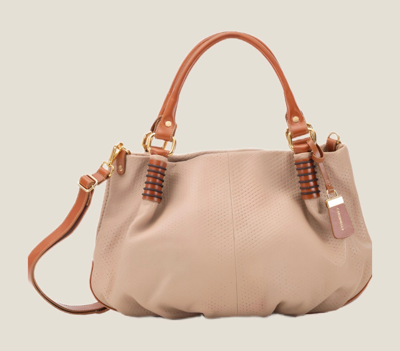 Taupe & Cognac Leather Shoulder Bag
