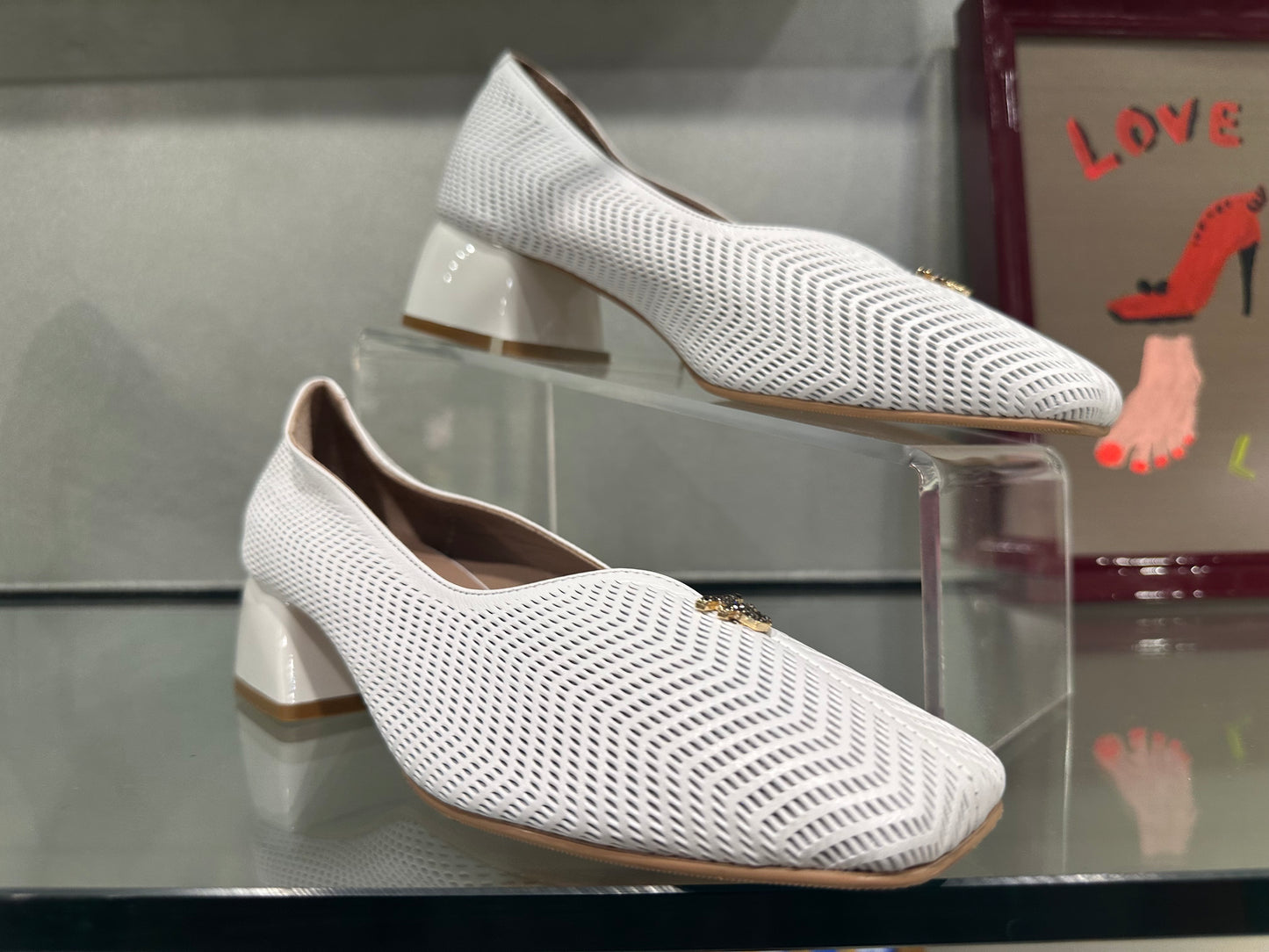 White Woven Leather Low-Heel Pumps