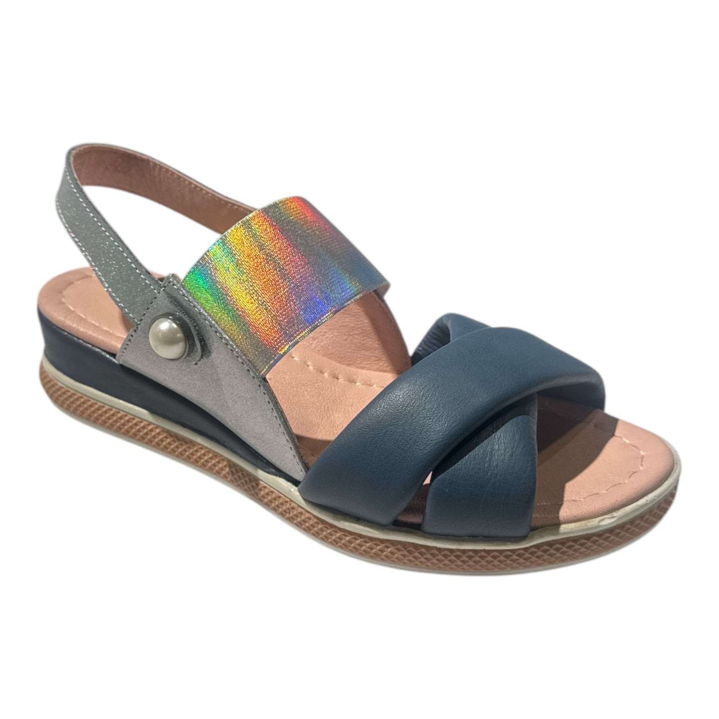 108 Colorblock Comfort Sandals with Holographic Strap