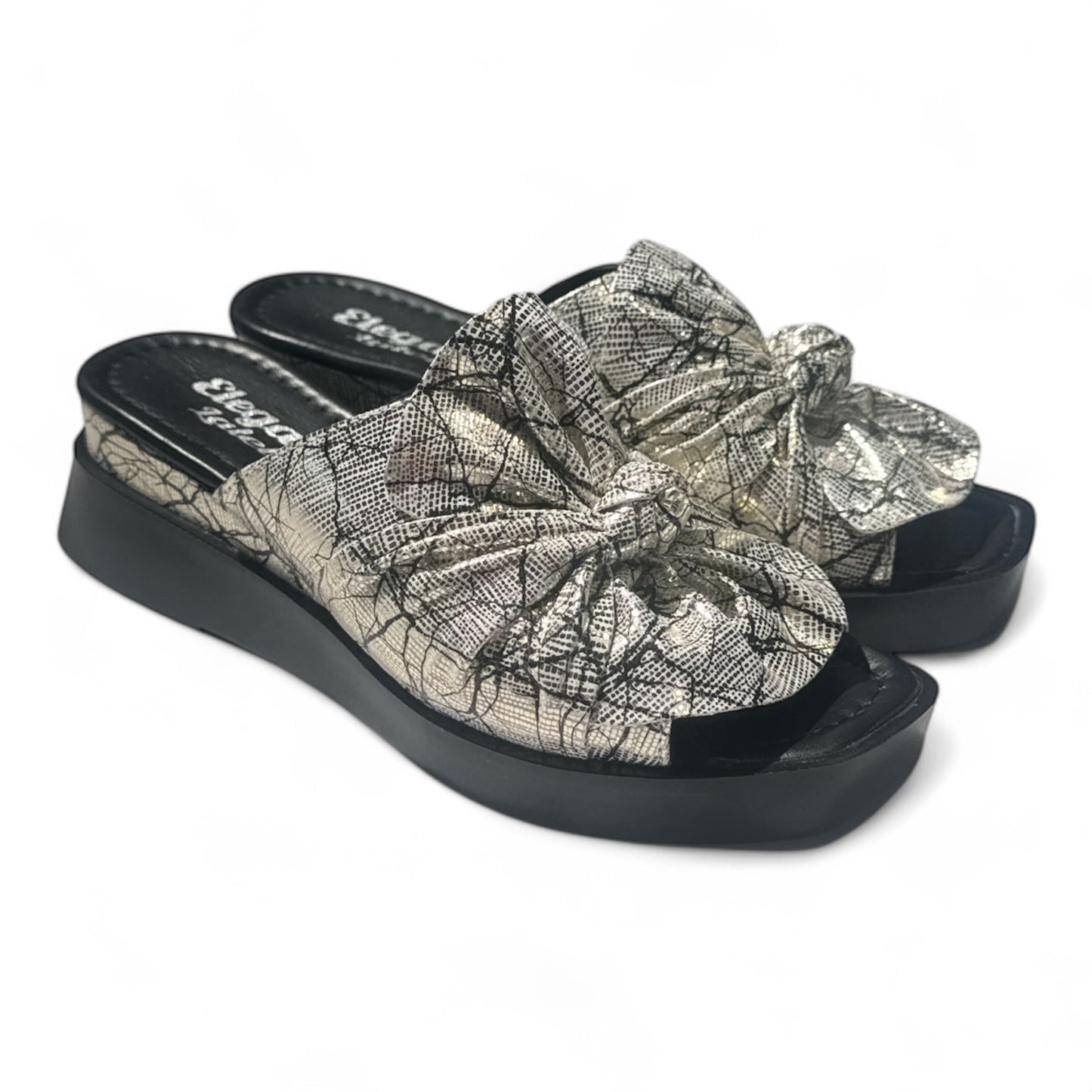 109 Metallic Print Knot Slide Sandals – Statement Comfort