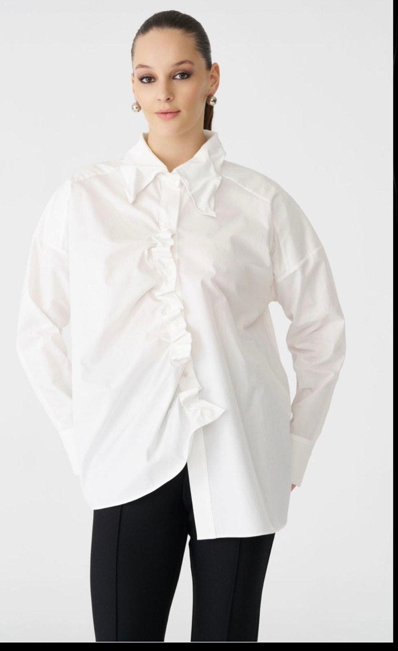 White Asymmetric Statement Blouse