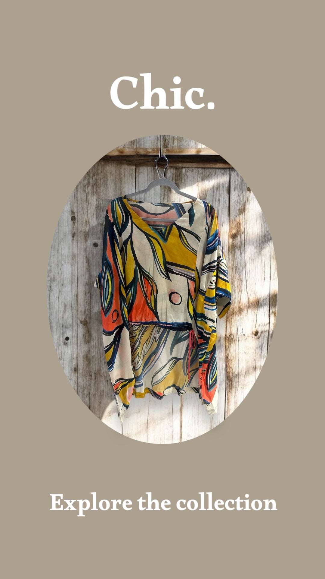 BZ9995 Abstract Print Drawstring Waist Blouse