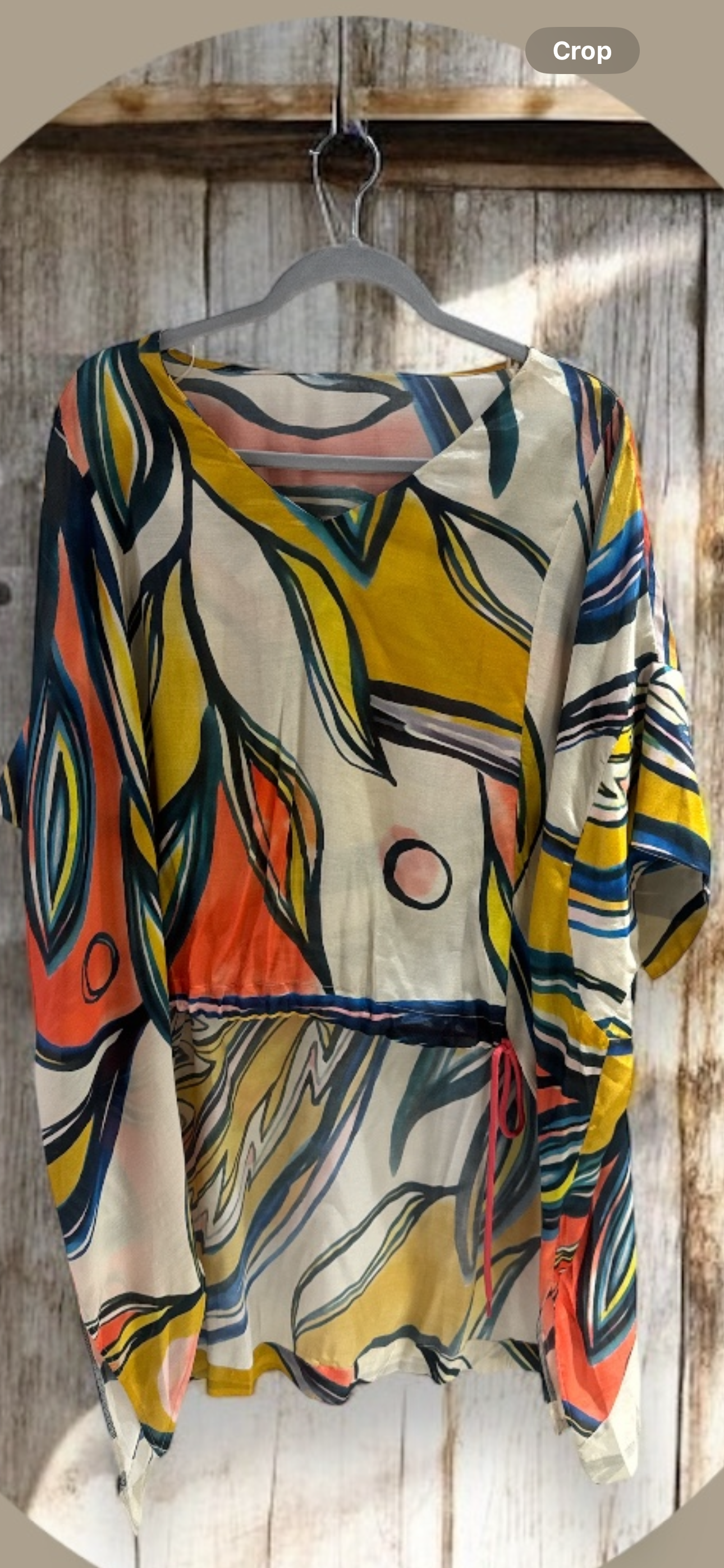 BZ9995 Abstract Print Drawstring Waist Blouse