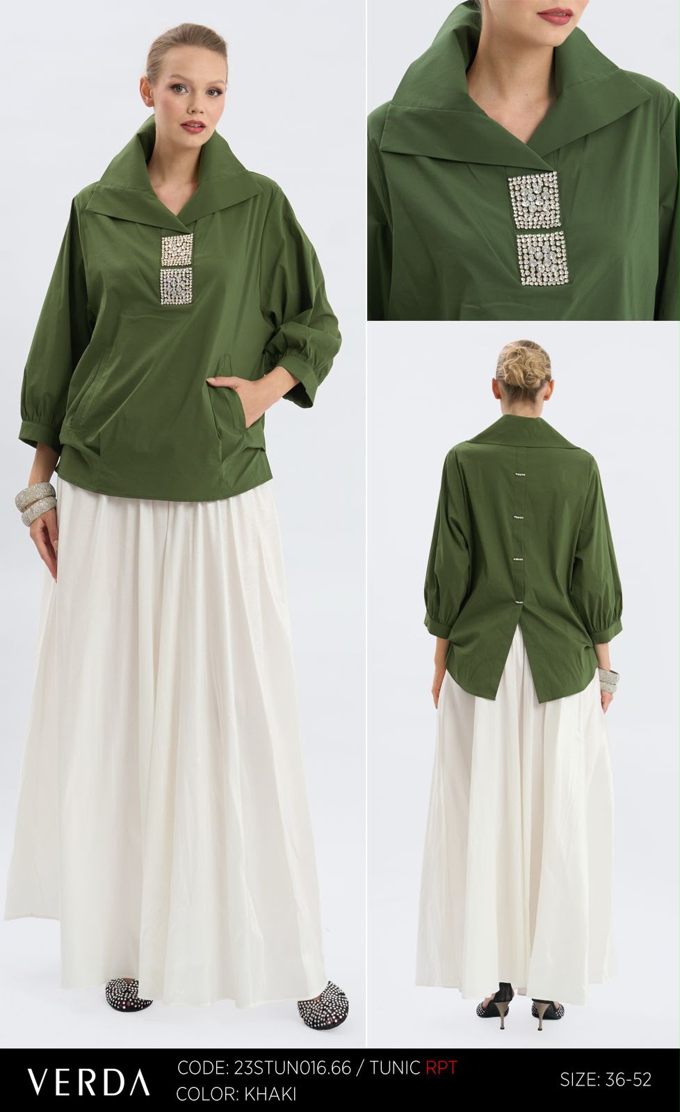 Verda Khaki Embellished Oversized Tunic