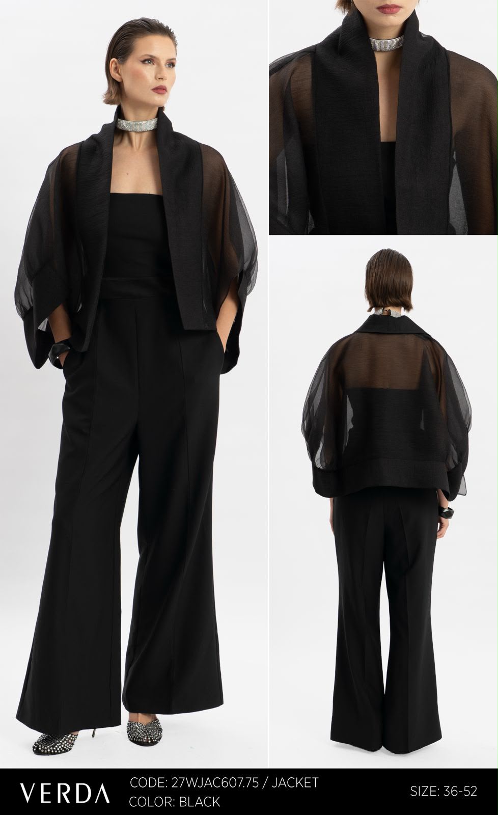 Black Sheer Balloon Sleeve Jacket for Women