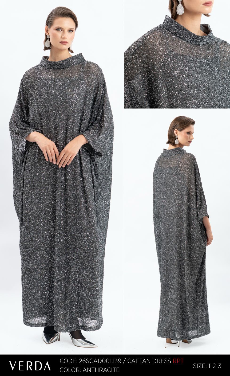 Anthracite Shimmer Caftan Maxi Dress for Women