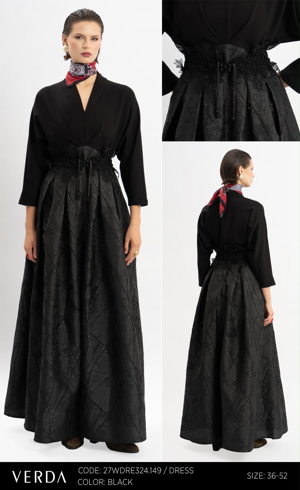 Black Corset-Waist Textured Maxi Dress