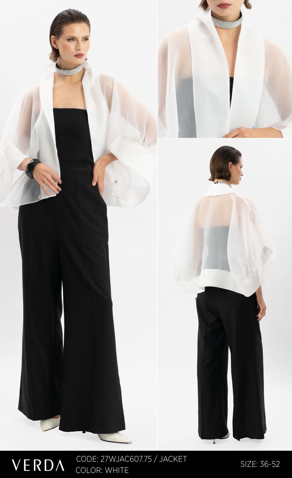White Sheer Balloon-Sleeve Layering Jacket