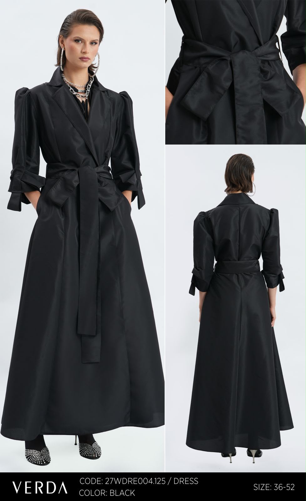 Black Tailored Belted Statement Maxi Dress