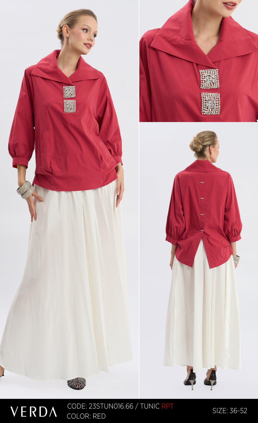 Purple High-Collar Statement Tunic with Embellished Detail