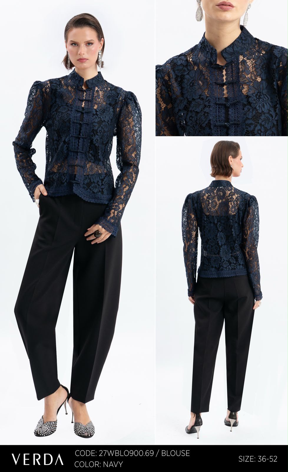 Black Lace High-Neck Statement Blouse