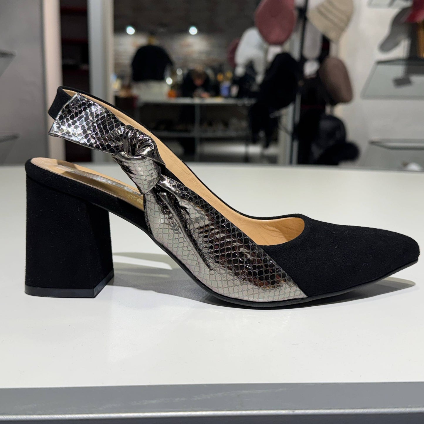 Slingback Pointed-Toe Pump with Bow Detail