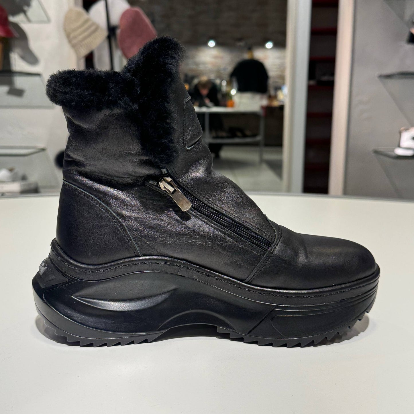 Chunky Ankle Boot with Zip Closure and Shearling Trim