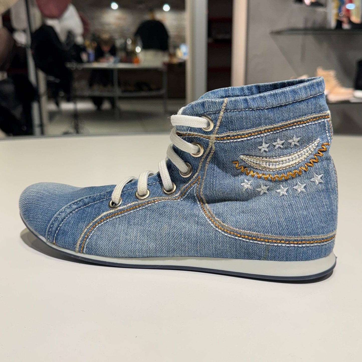 Denim Lace-Up Ankle Boot