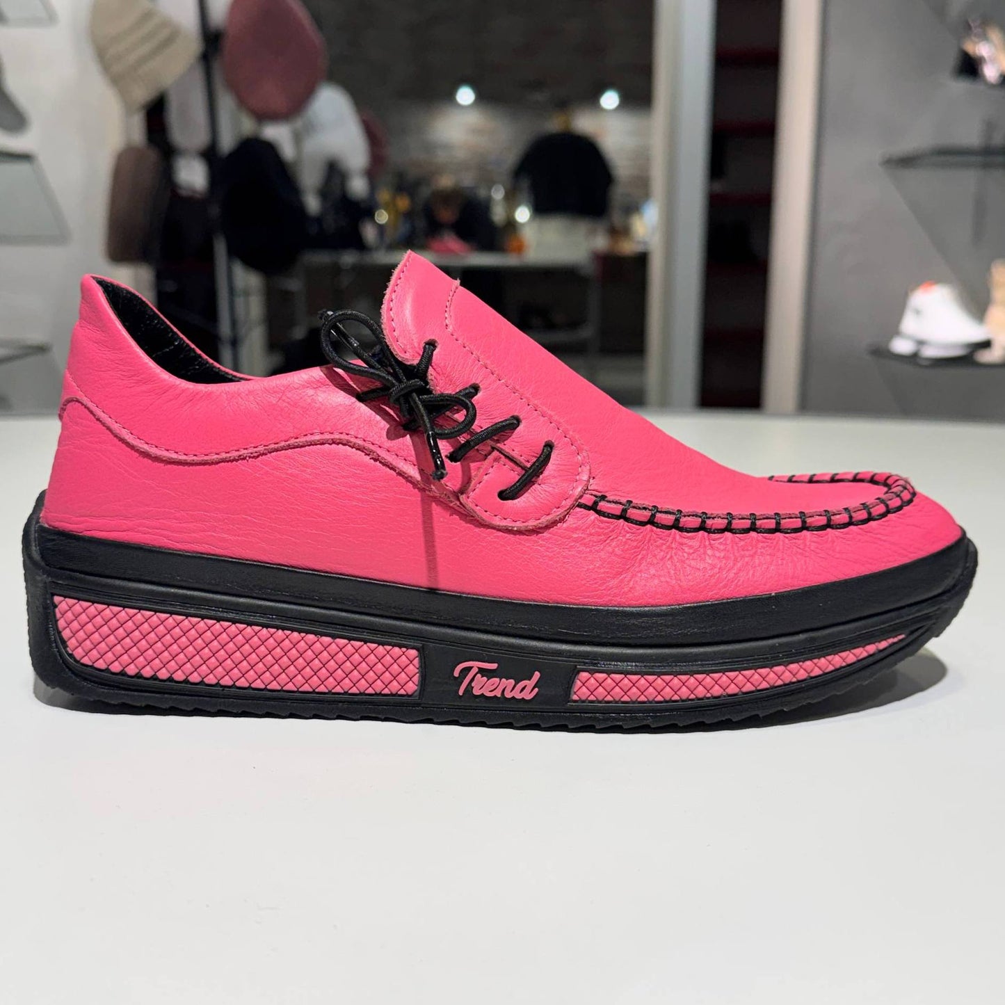 Platform Lace-Up Moc-Toe Shoe in Pink