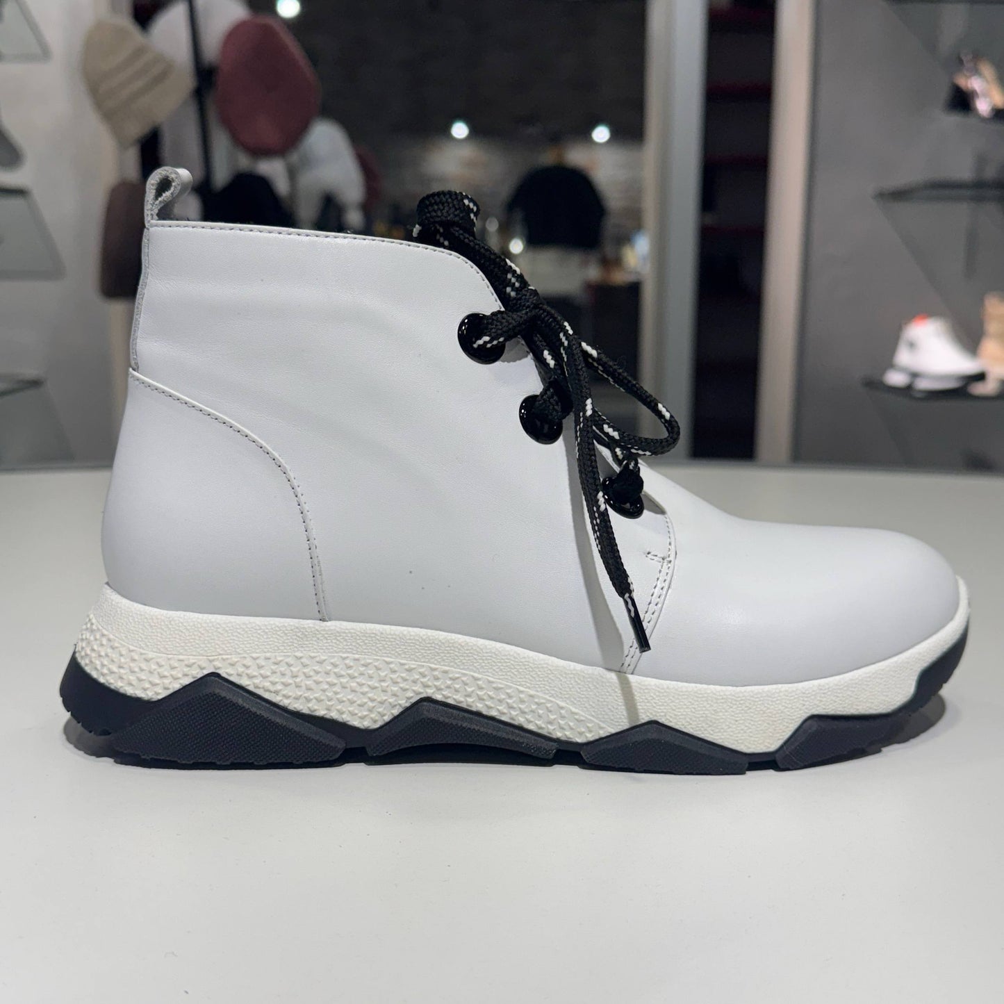 White Lace-Up Ankle Boot with Chunky Sole