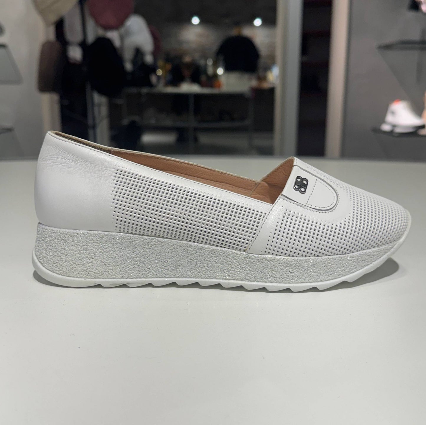 Perforated Slip-On Platform Shoe in White