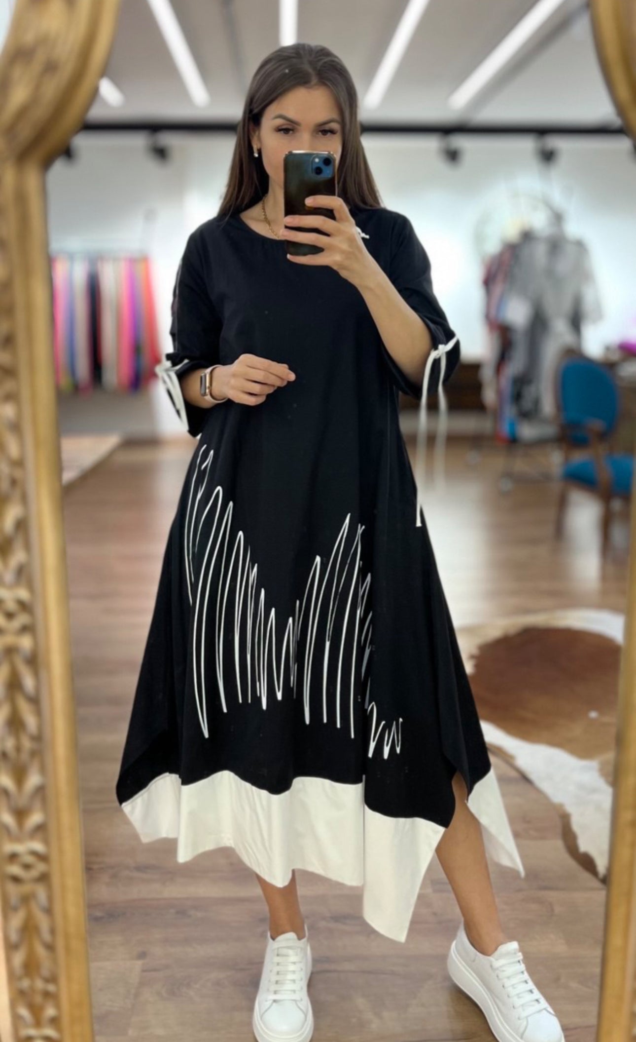 BZ2035 Cotton Graphic Hem Tunic Dress