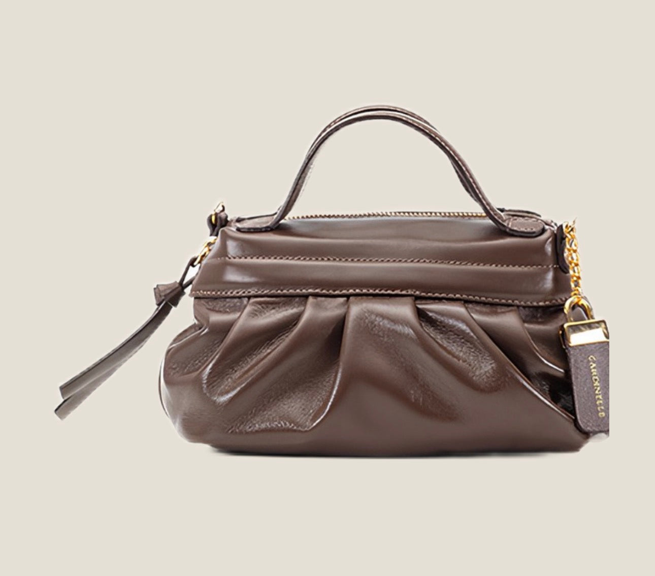Chocolate Brown Pleated Leather Handbag