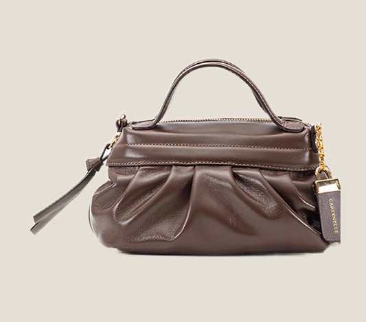 Chocolate Brown Pleated Leather Handbag