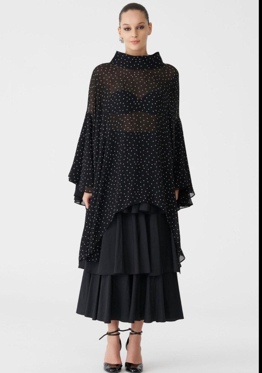 Black Sheer Polka Dot Asymmetric Tunic