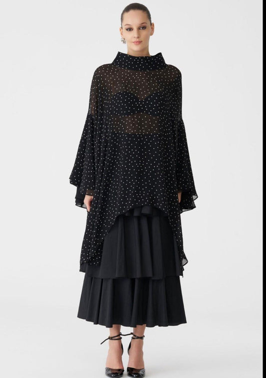 Black Sheer Polka Dot Asymmetric Tunic