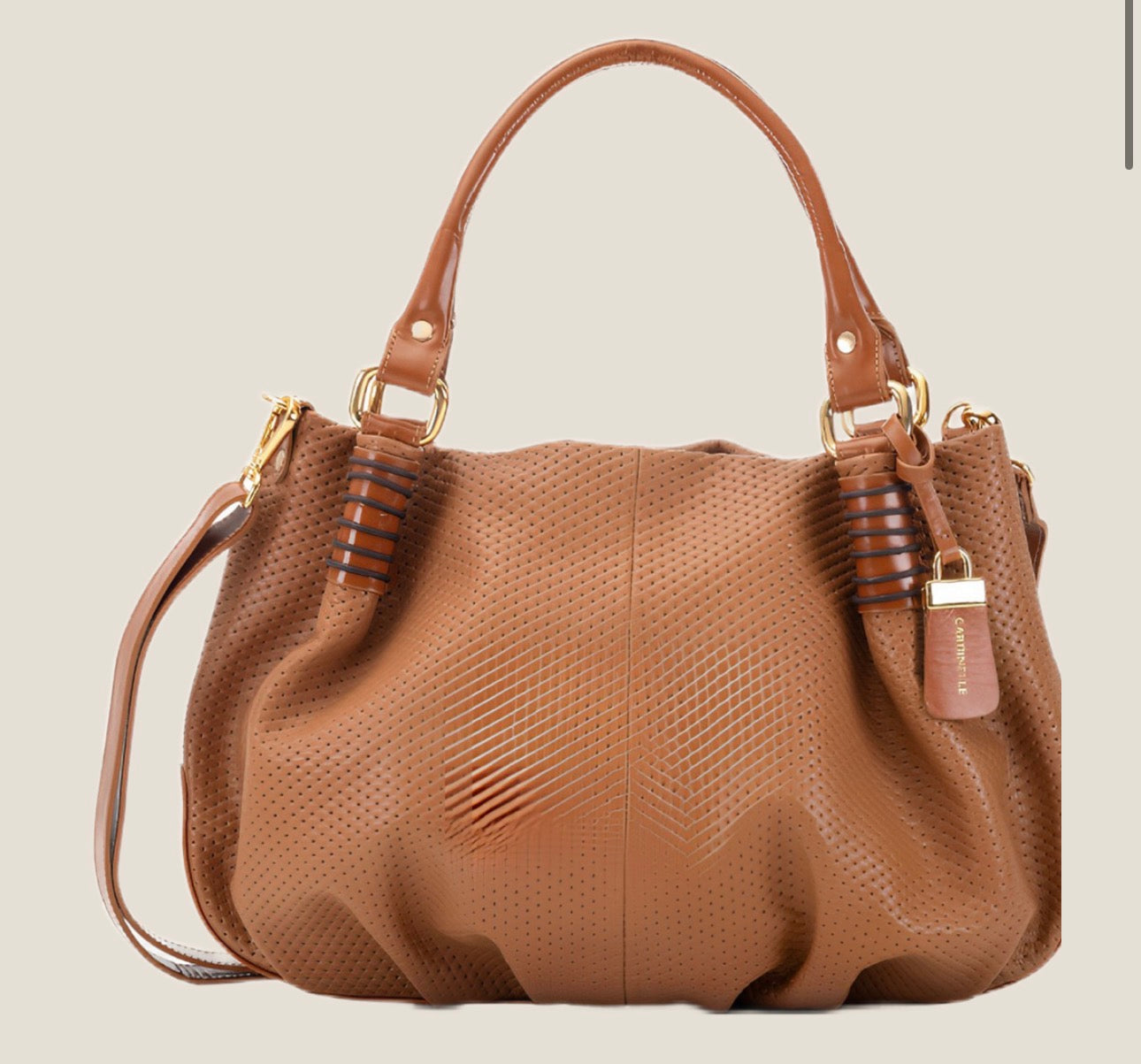Taupe & Cognac Leather Shoulder Bag