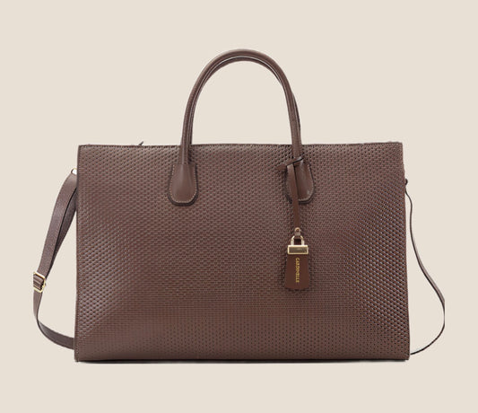Chocolate Brown Woven Leather Tote Bag