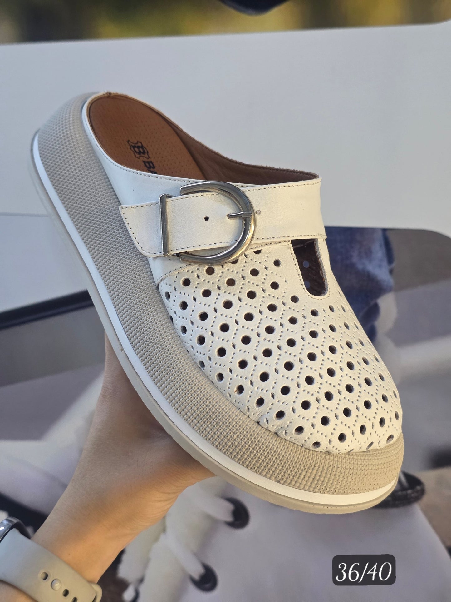 art.505 White Perforated Leather Platform Mules