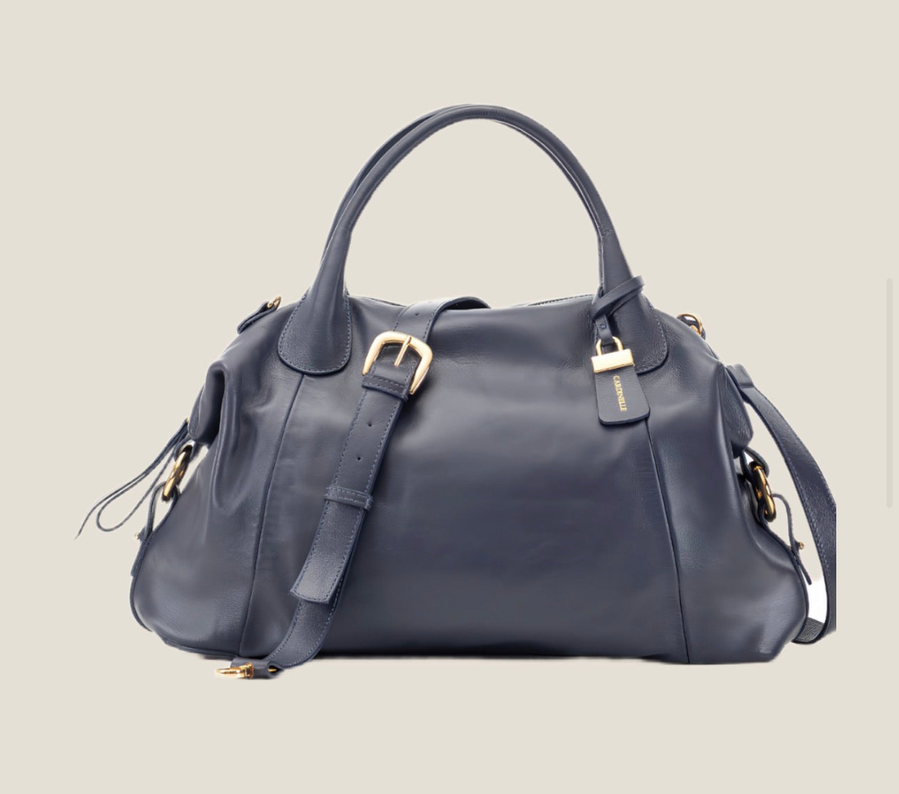 Navy Blue Leather Satchel Bag