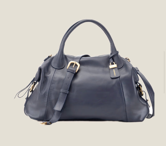Navy Blue Leather Satchel Bag