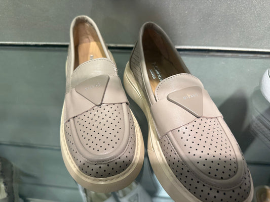 Beige Perforated Leather Comfort Loafers