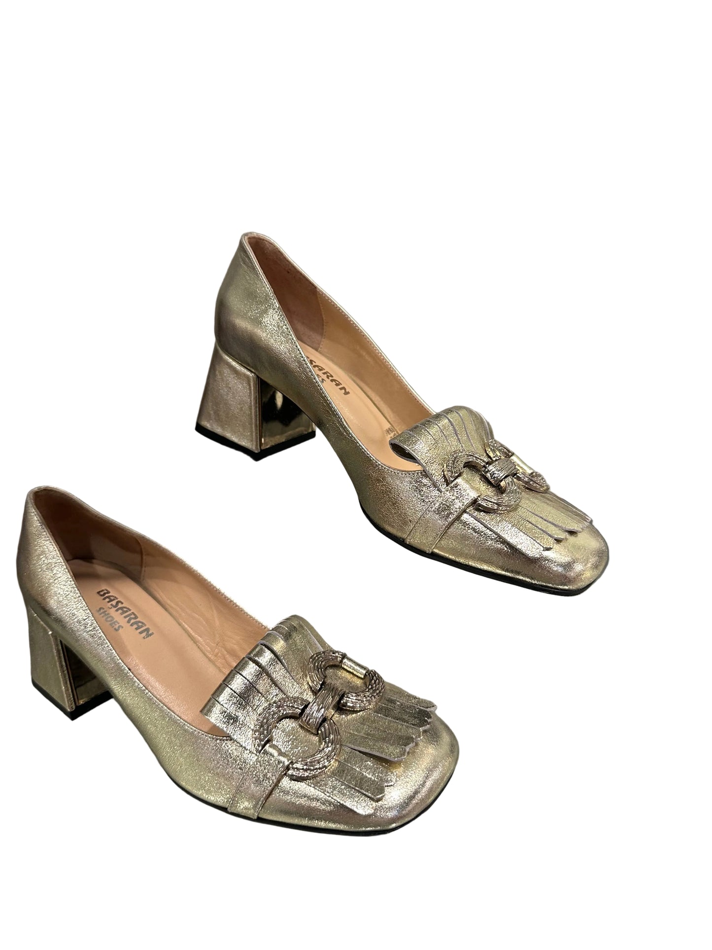 Metallic Gold Leather Loafer Pumps