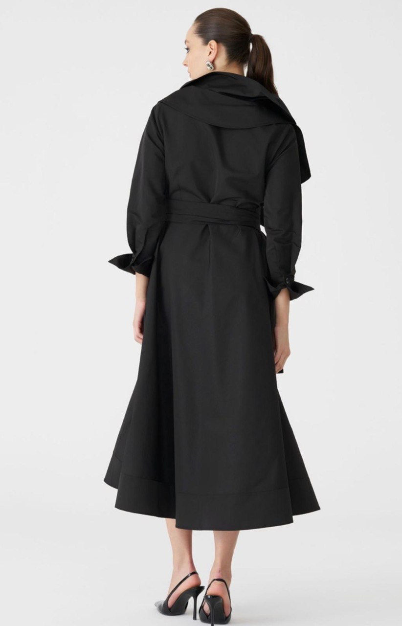 Black Floral Belted Midi Coat