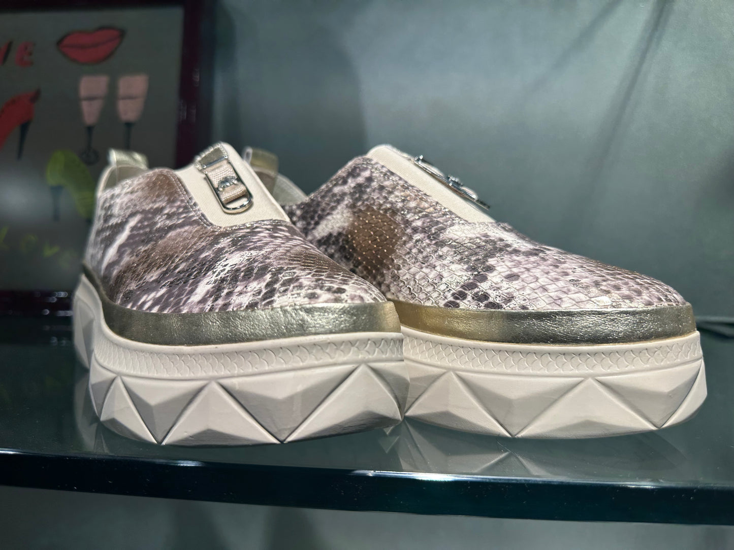 Metallic Snake Print Leather Platform Sneakers