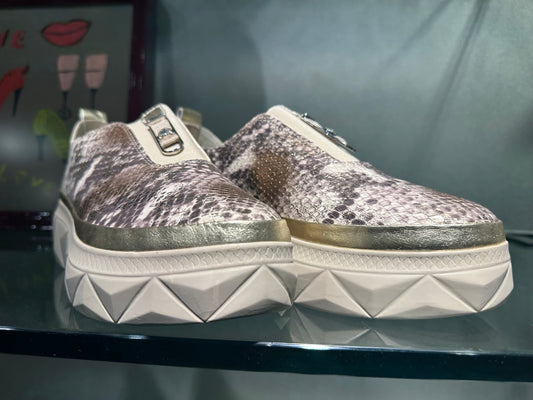 Metallic Snake Print Leather Platform Sneakers