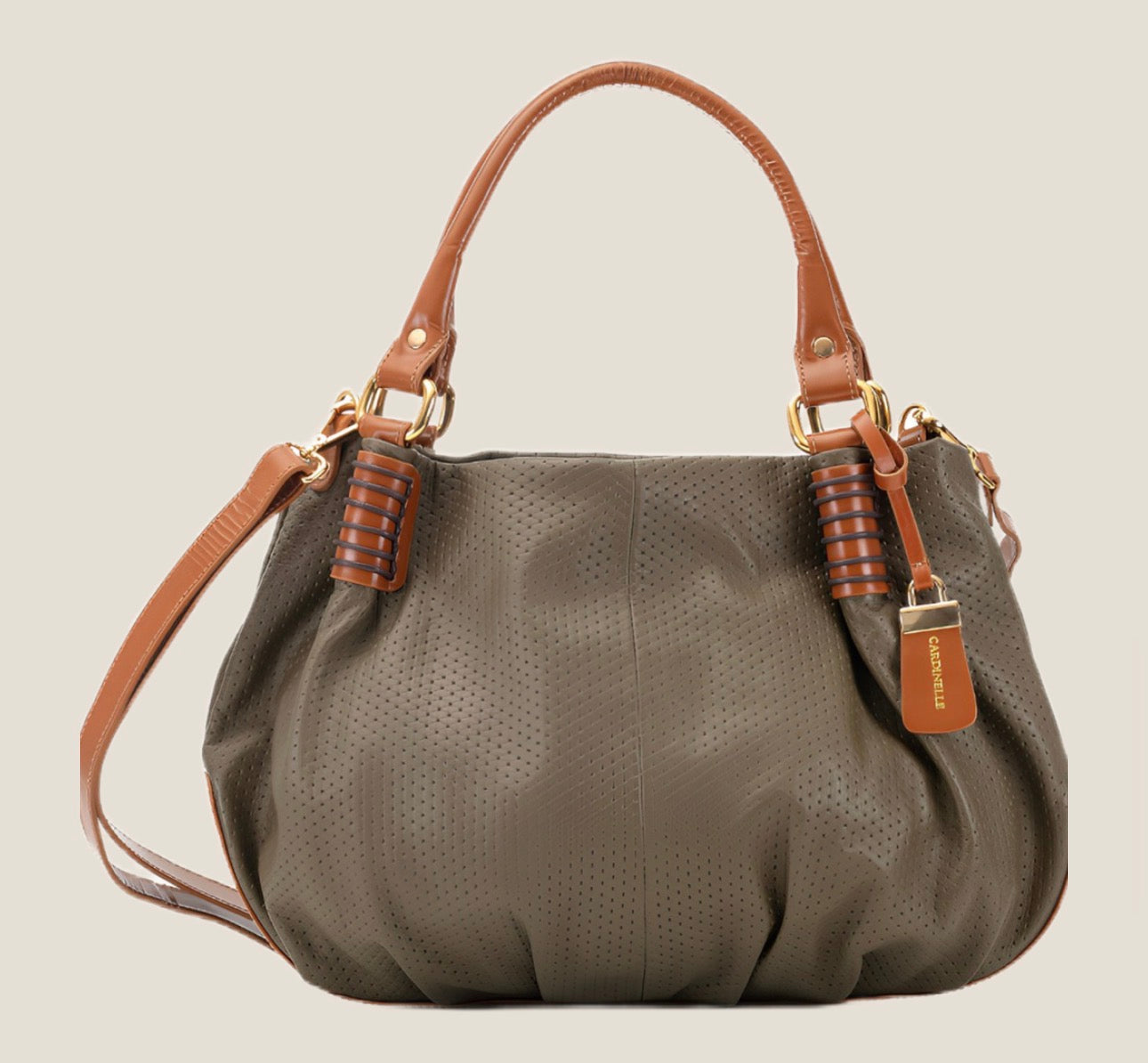 Taupe & Cognac Leather Shoulder Bag
