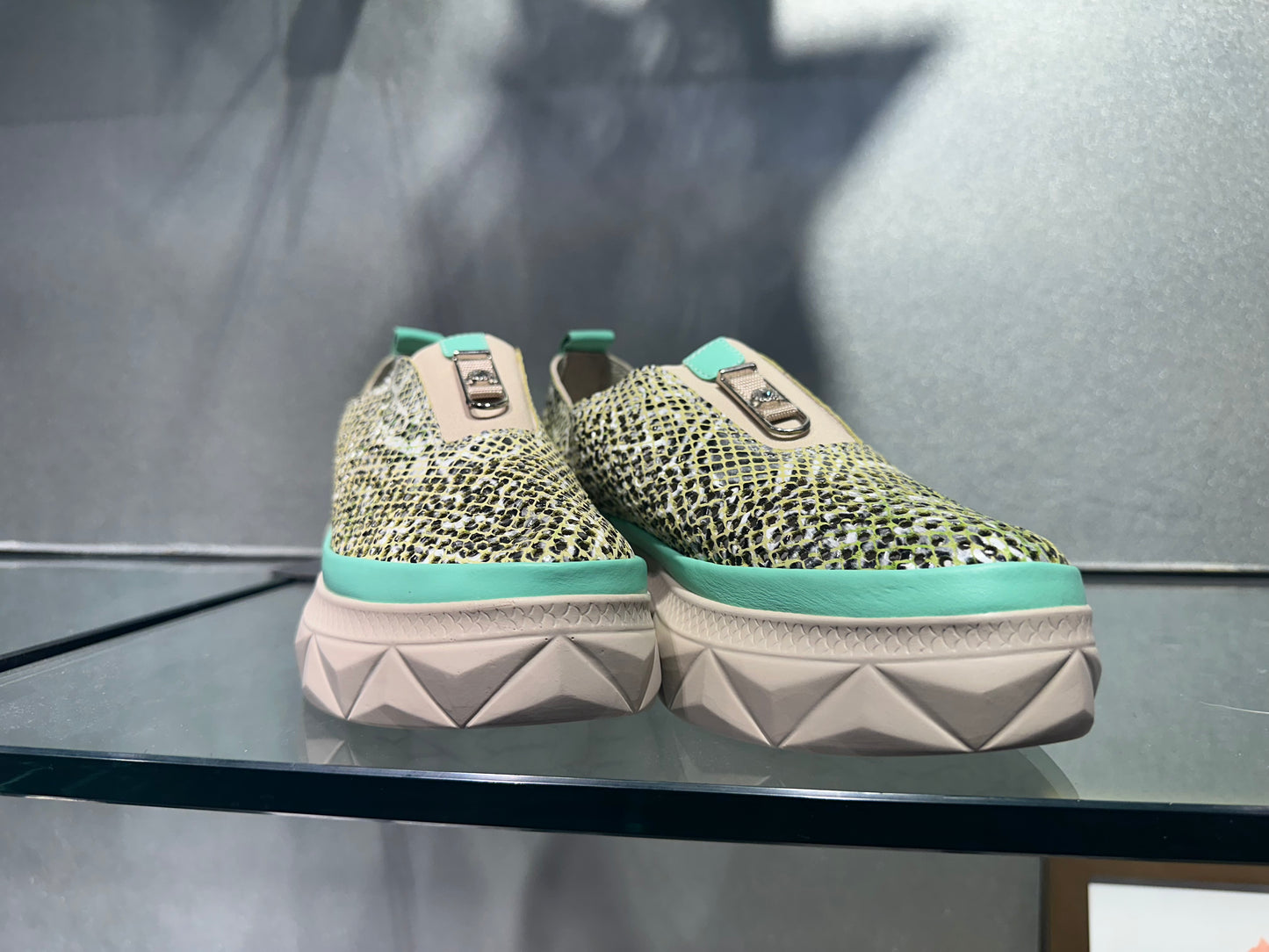 Metallic Snake Print Leather Platform Sneakers