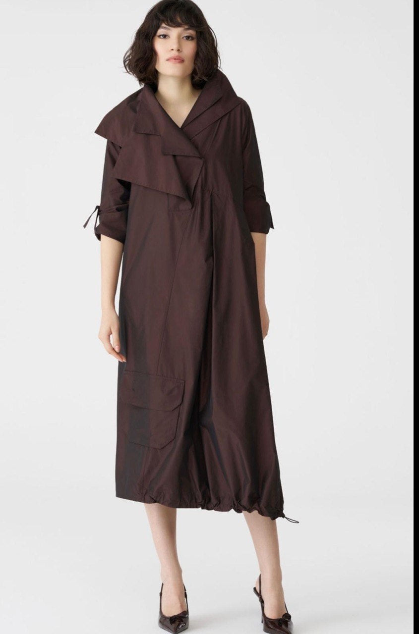 Terracotta Red Draped Midi Coat