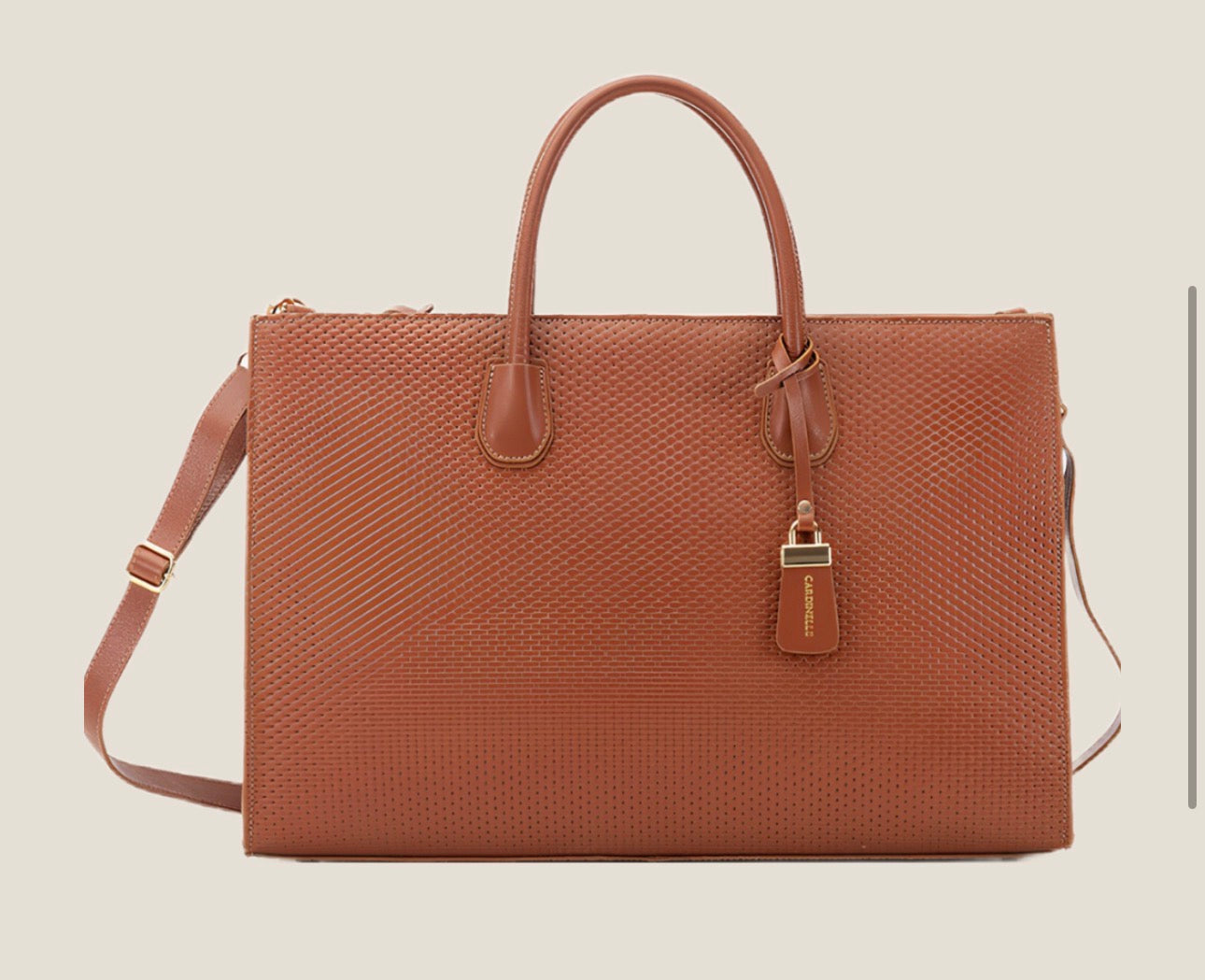 Cognac Woven Leather Tote Bag