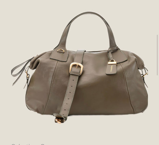 Taupe Leather Satchel Bag