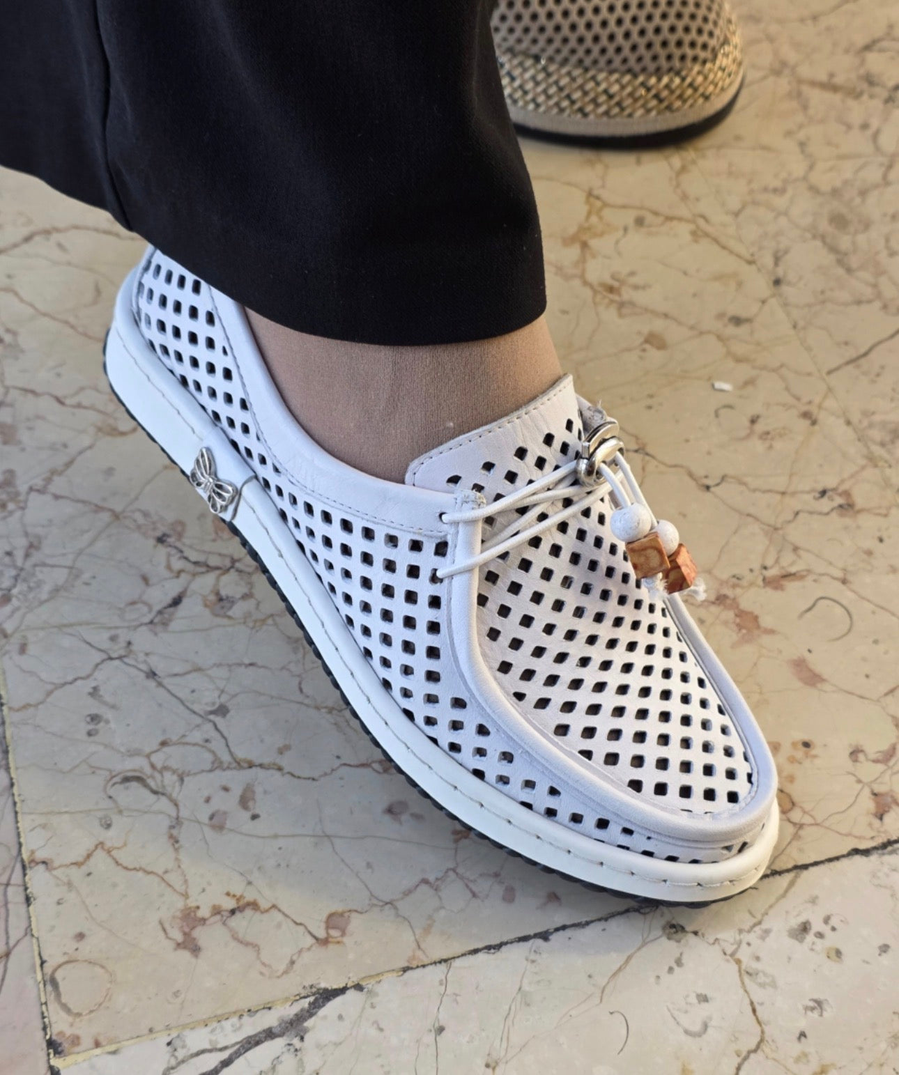 Women’s Turkish Leather Perforated Loafers – White