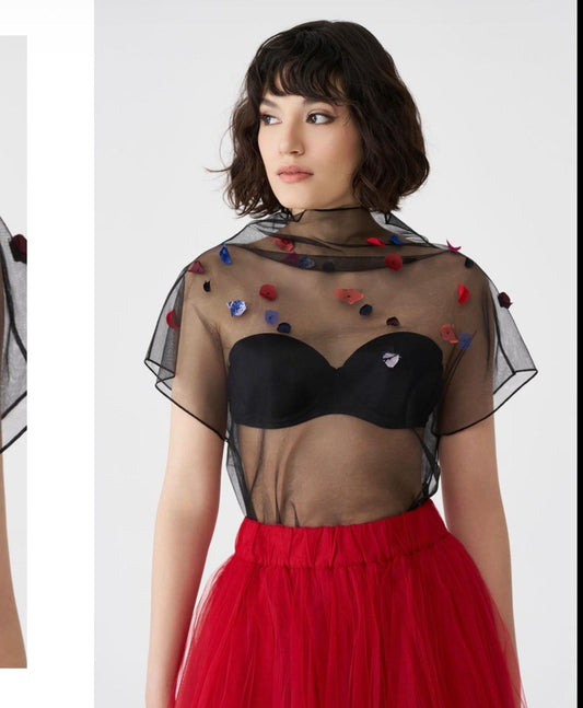Embellished Sheer Tulle Top
