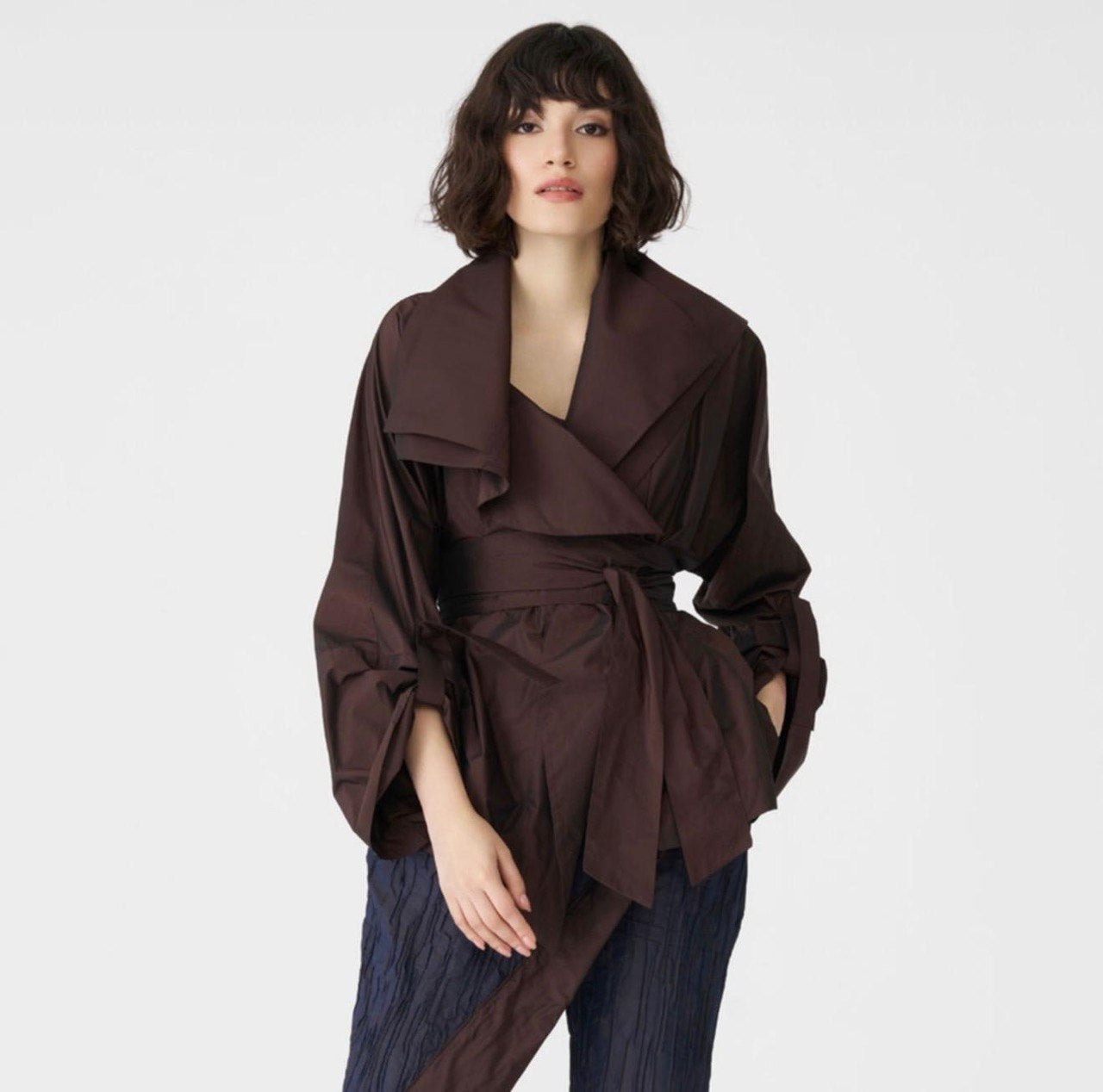 Chocolate Brown Sculptural Wrap Jacket
