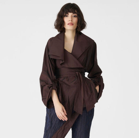 Chocolate Brown Sculptural Wrap Jacket
